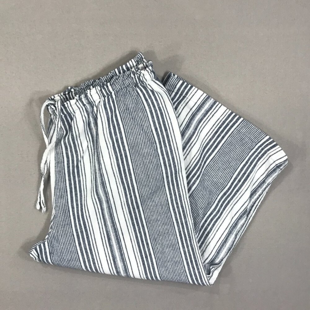 Time and Tru Pants Women XL White Striped Pull On Crop Drawstring Wide Leg Linen